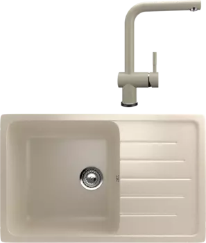 Комплект Мойка кухонная Ulgran U-400 -328 бежевая + Смеситель U-022 бежевый