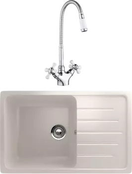 Комплект Мойка кухонная Ulgran U-400 -331 белая + Смеситель РМС SL92W SL92W-279F хром, белый