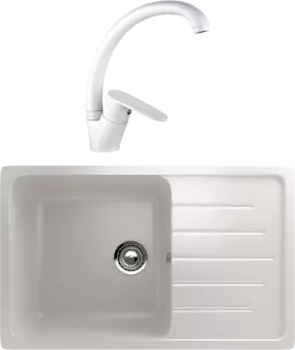 Комплект Мойка кухонная Ulgran U-400 -341 ультра-белый + Смеситель Potato P41200 P41200-7 белый