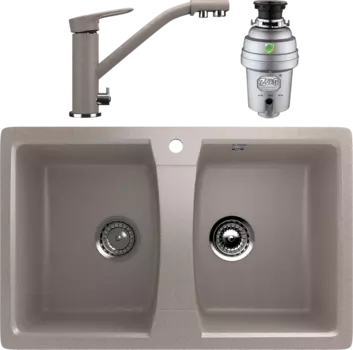 Комплект Мойка кухонная Ulgran U-402 -302 песочная + Смеситель U-010 -302 песочный + Измельчитель Zorg Inox D