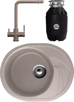 Комплект Мойка кухонная Ulgran U-403 -302 песочная + Смеситель U-016 -302 песочный + Измельчитель Bone Crusher BC 810-AS