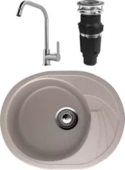 Комплект Мойка кухонная Ulgran U-403 -302 песочная + Смеситель MEGA City MG- ZRV104 хром + Измельчитель Bone Crusher BC 610-AS