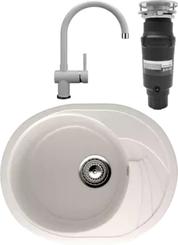 Комплект Мойка кухонная Ulgran U-403 -331 белая + Смеситель U-021 белый + Измельчитель Bone Crusher BC 910-SL-Slim Line