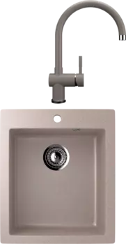 Комплект Мойка кухонная Ulgran U-404 -302 песочная + Смеситель U-021 песочный