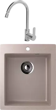 Комплект Мойка кухонная Ulgran U-404 -302 песочная + Смеситель MEGA City MG-ZRV102 хром