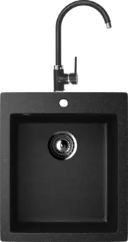 Комплект Мойка кухонная Ulgran U-404 -308 черная, встраиваемая, российская, матовая, квадратная + Смеситель для кухни Domaci Солерно DC-3004 морион