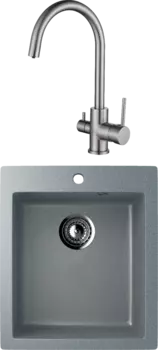 Комплект Мойка кухонная Ulgran U-404 -309 темно-серая + Смеситель Kaiser Merkur 26744-5 серебро