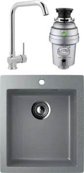Комплект Мойка кухонная Ulgran U-404 -309 темно-серая + Смеситель MEGA Didim MG-CM107 хром + Измельчитель Zorg Inox D