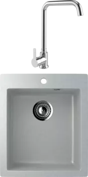 Комплект Мойка кухонная Ulgran U-404 -310 серая + Смеситель MEGA Ege MG-PL10 хром