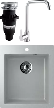 Комплект Мойка кухонная Ulgran U-404 -310 серая + Смеситель MEGA Ege MG-PL10 хром + Измельчитель Bone Crusher BC 810-SL Slim Line