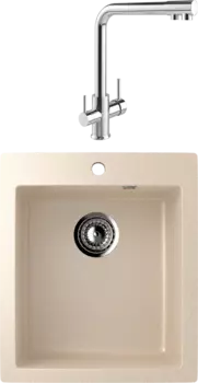 Комплект Мойка кухонная Ulgran U-404 -328 бежевая + Смеситель MEGA Life MG-TK05 хром