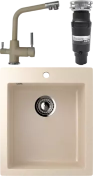 Комплект Мойка кухонная Ulgran U-404 -328 бежевая + Смеситель Domaci Солерно DC-3003 сардоникс + Измельчитель Bone Crusher BC 910-SL-Slim Line