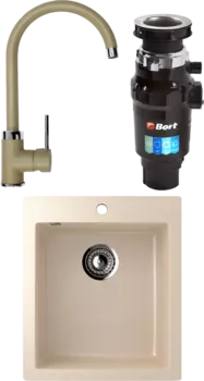 Комплект Мойка кухонная Ulgran U-404 -328 бежевая + Смеситель Domaci Солерно DC-3004 сардоникс + Измельчитель Bort Master Eco