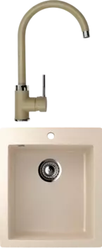 Комплект Мойка кухонная Ulgran U-404 -328 бежевая + Смеситель для кухни Domaci Солерно DC-3004 сардоникс