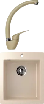 Комплект Мойка кухонная Ulgran U-404 -328 бежевая + Смеситель для кухни Domaci Солерно DC-3013 сардоникс
