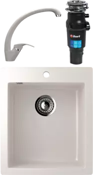 Комплект Мойка кухонная Ulgran U-404 -331 белая + Смеситель U-007 -331 белый + Измельчитель Bort Titan 7000