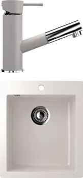 Комплект Мойка кухонная Ulgran U-404 -331 белая + Смеситель для кухни Ulgran U-009 -331 белый