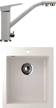 Комплект Мойка кухонная Ulgran U-404 -331 белая + Смеситель для кухни Ulgran U-010 -331 белый