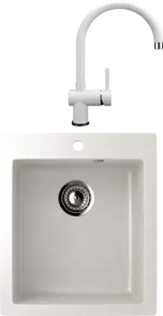 Комплект Мойка кухонная Ulgran U-404 -341 ультра-белая + Смеситель U-021 ультра-белый