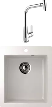 Комплект Мойка кухонная Ulgran U-404 -341 ультра-белая + Смеситель MEGA Life MG-TK09 хром