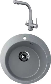 Комплект Мойка кухонная Ulgran U-405 -309 темно-серая + Смеситель Paulmark Essen Es213011-402 серый металлик