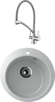 Комплект Мойка кухонная Ulgran U-405 -310 серая + Смеситель Lemark Comfort LM3071C-Gray с гибким изливом, хром, серый