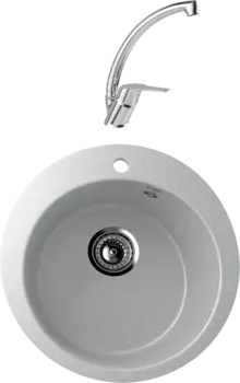 Комплект Мойка кухонная Ulgran U-405 -310 серая + Смеситель MEGA Mega MG-BMK016 хром