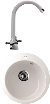 Комплект Мойка кухонная Ulgran U-405 -331 белая + Смеситель для кухни Ulgran U-012 -331 белый