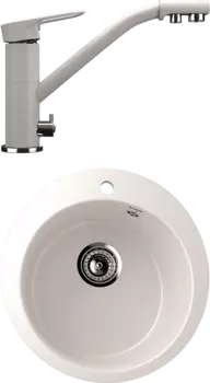 Комплект Мойка кухонная Ulgran U-405 -331 белая + Смеситель для кухни Ulgran U-010 -331 белый