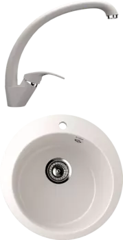 Комплект Мойка кухонная Ulgran U-405 -331 белая + Смеситель для кухни Ulgran U-007 -331 белый