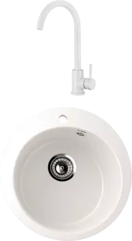 Комплект Мойка кухонная Ulgran U-405 -331 белая + Смеситель OliveS Balear 13435-1BLW белый