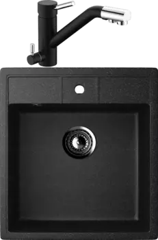 Комплект Мойка кухонная Ulgran U-406 -308 черная + Смеситель для кухни Domaci Солерно DC-3008 морион
