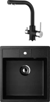 Комплект Мойка кухонная Ulgran U-406 -308 черная + Смеситель Paulmark Essen Es213011-418 черный металлик