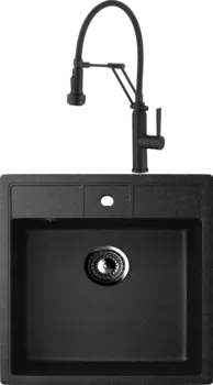 Комплект Мойка кухонная Ulgran U-406 -308 черная + Смеситель для кухни Domaci Равенна DCB 7012 черный, с гибким изливом
