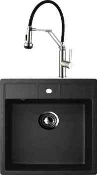 Комплект Мойка кухонная Ulgran U-406-308 черная + Смеситель для кухни Domaci Равенна ECB 7012 сатин, с гибким изливом