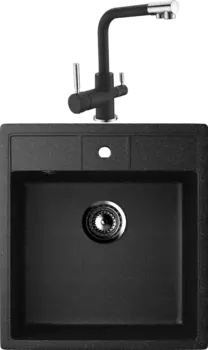 Комплект Мойка кухонная Ulgran U-406 -308 черная + Смеситель для кухни Domaci Солерно DC-3003 морион