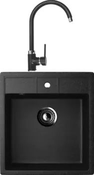 Комплект Мойка кухонная Ulgran U-406 -308 черная + Смеситель для кухни Domaci Солерно DC-3004 морион