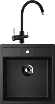 Комплект Мойка кухонная Ulgran U-406 -308 черная + Смеситель для кухни Domaci Солерно DC-3007 морион