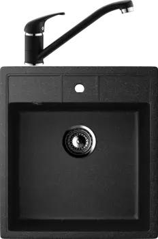 Комплект Мойка кухонная Ulgran U-406 -308 черная + Смеситель для кухни Domaci Солерно DC-3009 морион
