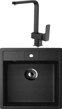 Комплект Мойка кухонная Ulgran U-406 -308 черная + Смеситель для кухни Domaci Солерно DC-3014 морион