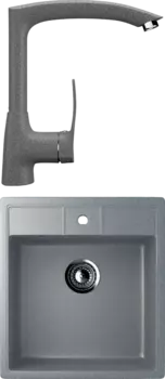 Комплект Мойка кухонная Ulgran U-406 -309 темно-серая + Смеситель для кухни Ulgran U-005 -309 темно-серый