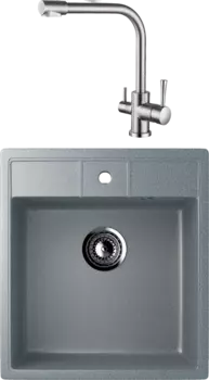 Комплект Мойка кухонная Ulgran U-406 -309 темно-серая + Смеситель Kaiser Merkur 26044-5 серебро