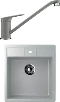 Комплект Мойка кухонная Ulgran U-406 -310 серая + Смеситель для кухни Ulgran U-004 -310 серый