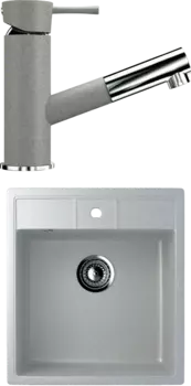 Комплект Мойка кухонная Ulgran U-406 -310 серая + Смеситель для кухни Ulgran U-009 -310 серый