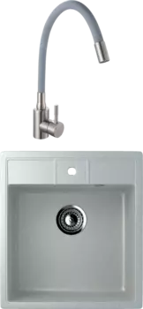 Комплект Мойка кухонная Ulgran U-406 -310 серая + Смеситель РМС Sus124gy SUS124GY-016F серый, сталь