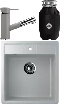 Комплект Мойка кухонная Ulgran U-406 -310 серая + Смеситель U-009 -310 серый + Измельчитель Bone Crusher BC 810-AS