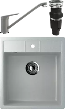 Комплект Мойка кухонная Ulgran U-406 -310 серая + Смеситель U-004 -310 серый + Измельчитель Bone Crusher BC 610-AS