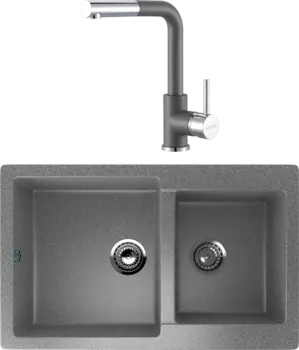 Комплект Мойка кухонная Ulgran U-505 -309 темно-серая + Смеситель Paulmark Kassel Ka214311-402 серый металлик