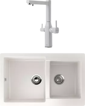 Комплект Мойка кухонная Ulgran U-505 -331 белая + Смеситель Shouder Unique 0170809 белый, хром