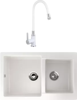 Комплект Мойка кухонная Ulgran U-505 -341 ультра-белая + Смеситель Frap H41 F4041 с гибким изливом, белый